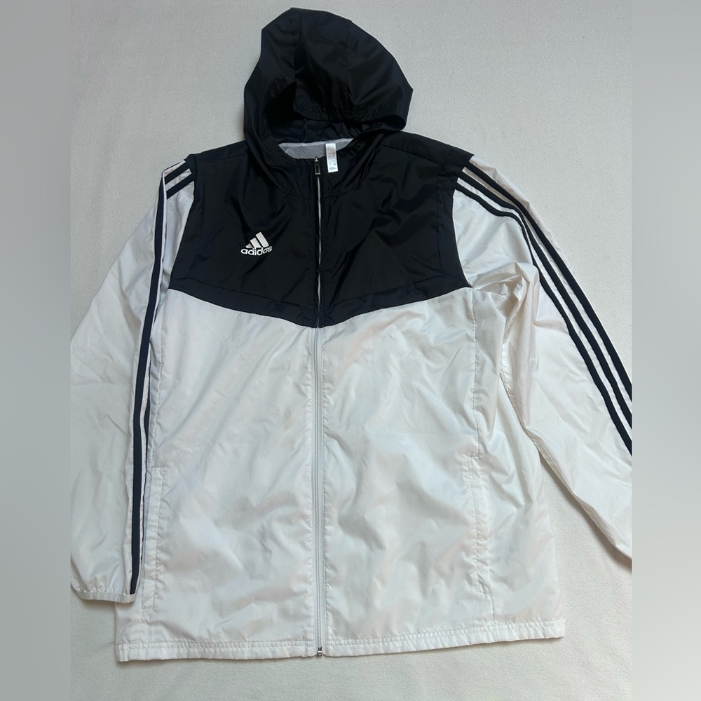 Adidas Jacket Mens Sz M AFS Tiro Windbreaker Black White 3 Stripes Track Hoodie